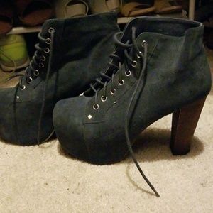 Jeffrey Campbell blue suede bootie heels - Sz 8